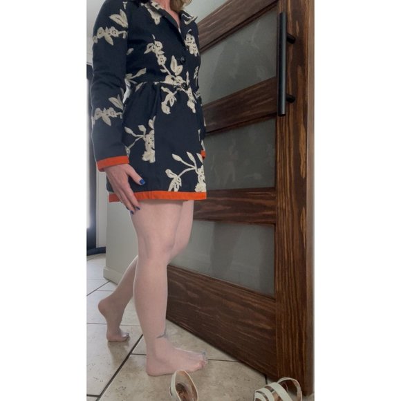 Freeway Floral Embroidered Baby Doll Jacket, Navy With Orange Trim Size Small - Picture 15 of 15